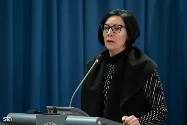 Ljubljana, MIZŠ. Zdravstvena konferenca o novostih v zdravstvenih sistemih za njegovo večjo učinkovitost, ki jo organizirata Slovensko gospodarsko in raziskovalno združenje v Bruslju ter ministrstvo za izobraževanje, znanost in šport. Petra Došenovič Bonča z ekonomske fakultete v Ljubljani. Foto: Katja Kodba/STA