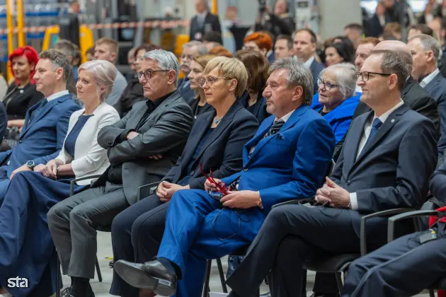 Ormož, podjetje Carthago. Slovesnost ob odprtju novega obrata podjetja Carthago. Minister za gospodarstvo, turizem in šport Matjaž Han in predsednica republike Nataša Pirc Musar. Foto: Bor Slana/STA