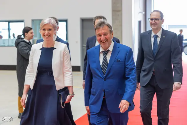 Ormož, podjetje Carthago. Slovesnost ob odprtju novega obrata podjetja Carthago. Direktorica Carthaga Sandra Županec in ustanovitelj podjetja Carthago Karl-Heinz Schuler. Foto: Bor Slana/STA